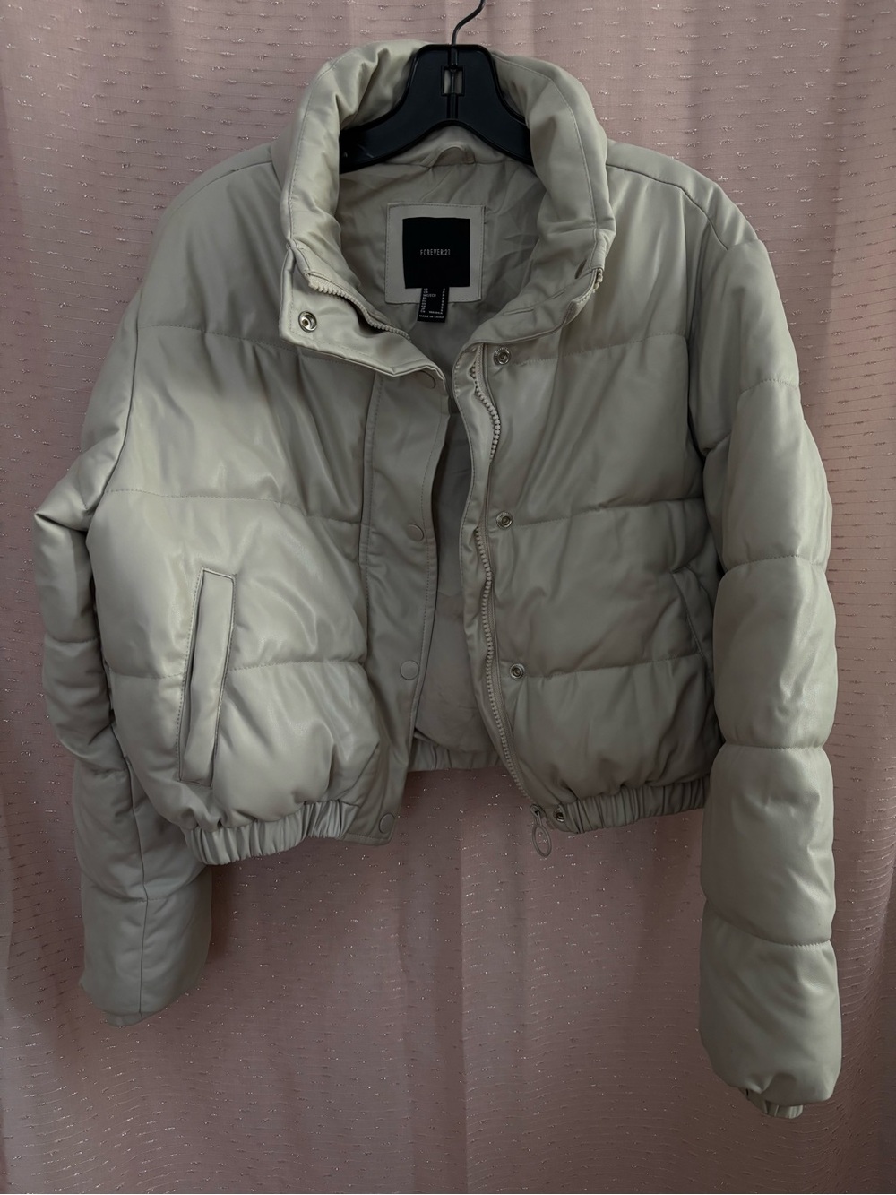 Forever 21 Light Taupe Cropped Puffer Jacket